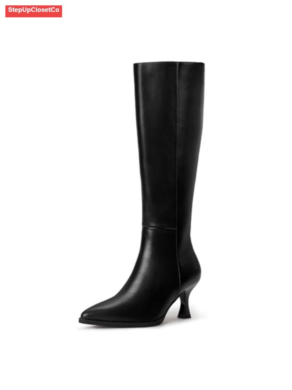 IDIFU Women's Pointed Toe Knee High Boots Kitten Heel Side Zipper